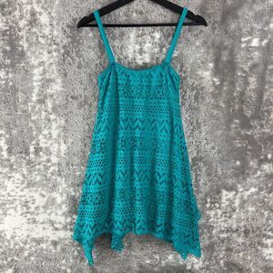 Robin Piccone Sz M Teal Crochet Lace Knit Layered Tunic Top/Dress Flowey Beachy